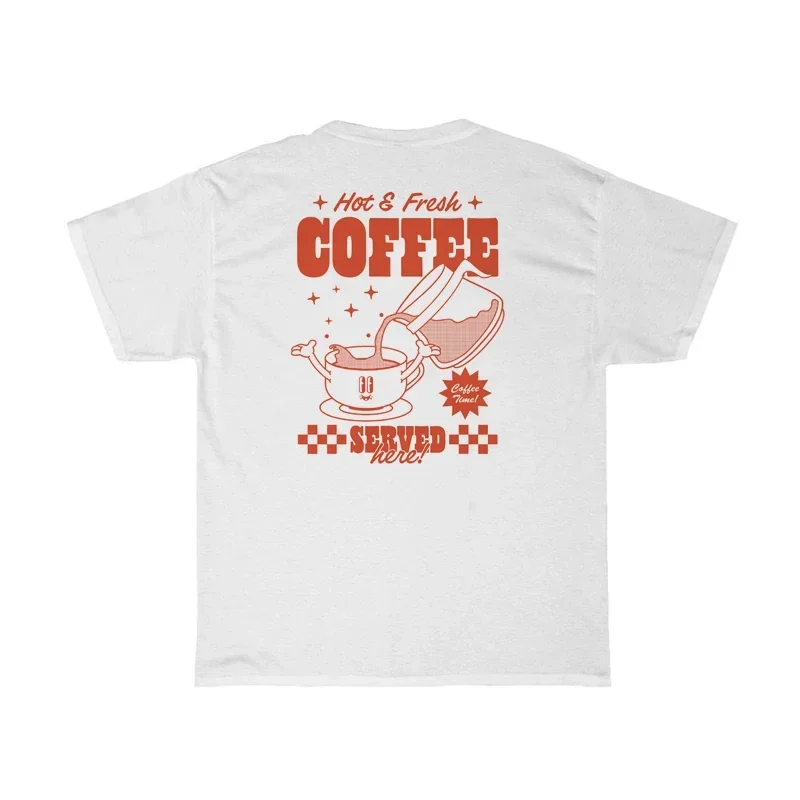 Cute Funny Caffeine T-Shirts Back Print Retro Cartoon Coffee T Shirt Plus Size Women Coffee Lover Shirt Loose Graphic Tees Tops