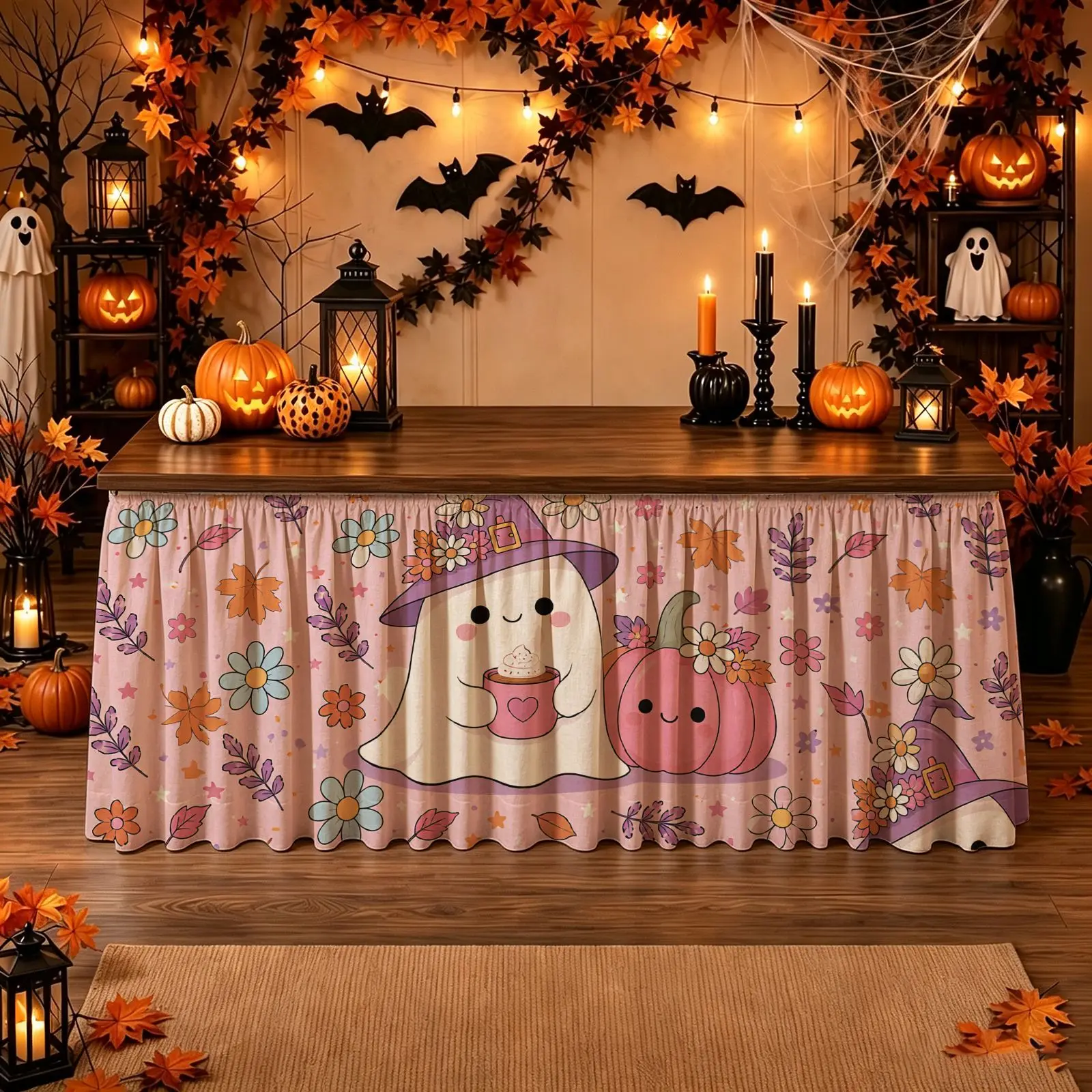 Halloween Christmas table dress - 1 piece - Cute ghost witch hat - Pumpkin pink