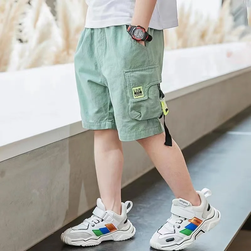 Boys Summer Pants Thin Pure Cotton Split Pants 2024 Summer New Children\'s Baby Korean Edition Work Shorts Trendy