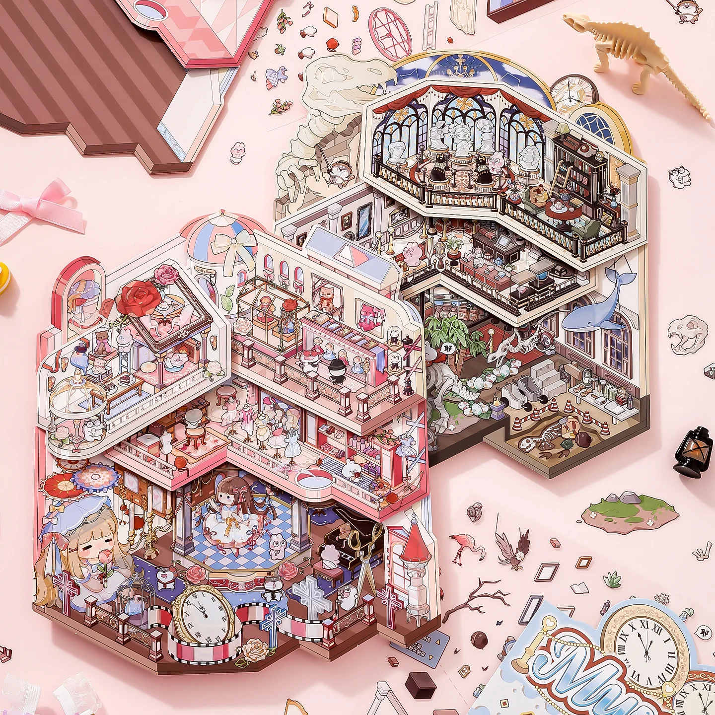 3D Foldable Multi-Layer Reversible Large-Sized Miniature Scene Building Stickers, DIY Handmade 3D Scene Building Stickers, Suita