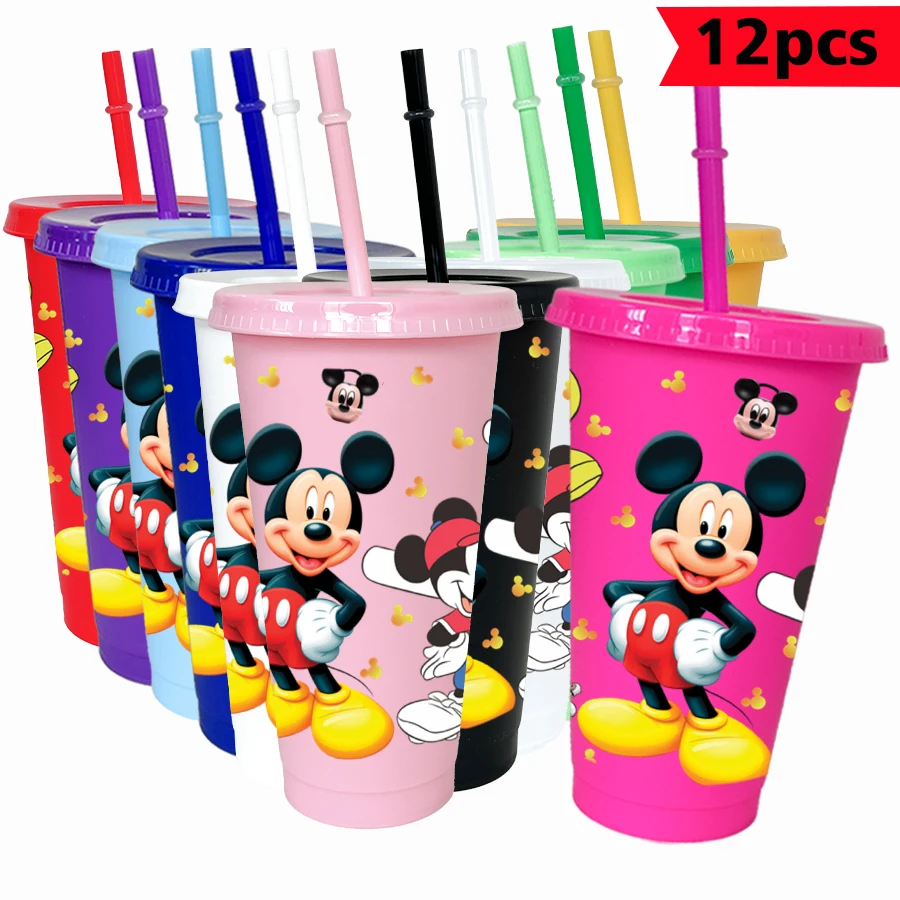 

12 pcs/pack Disney, Mickey Mouse, Golden Dots 26oz Colored Plastic Tumbler Birthday Party Drinking Utensils Juice Coffee Mug