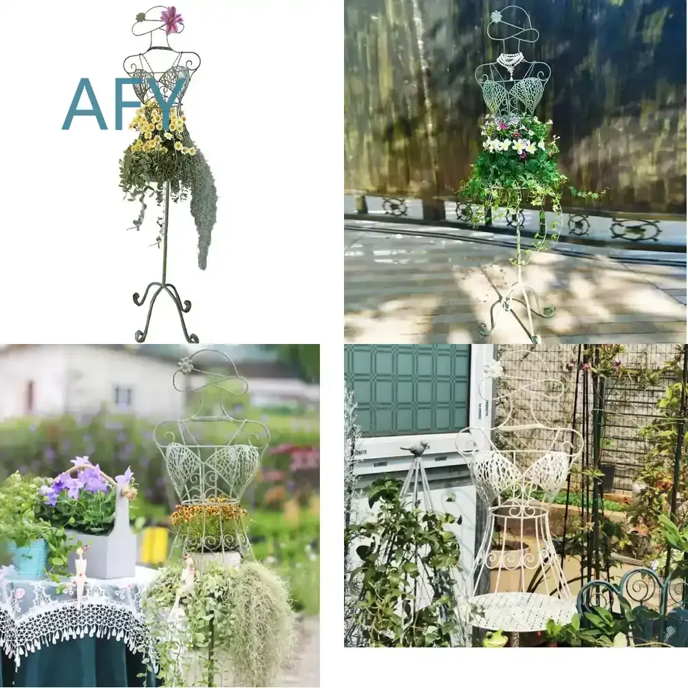 Dekorativer Metall-Gartenpflanzenständer für Kletterpflanzen, Topiary-Rahmen, Draht-Mannequin, Blumen-Display mit Schnitzereien und Basis
