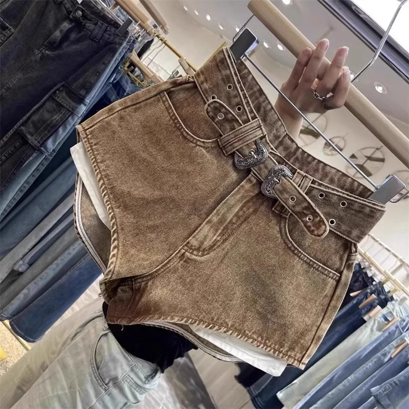 Shorts Design Sense Cropped Belt Spice Girl High Waist Personality Fashion Versatile Wide Leg Hot Pants