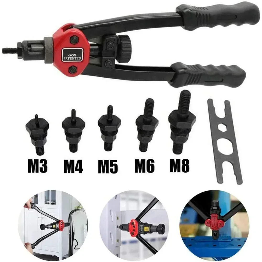 BT-605 pistola remachadora y accesorios de herramientas herramienta de tuerca de remache de inserción Manual mandril Manual M3 M4 M5 M6 M8 M10 M12