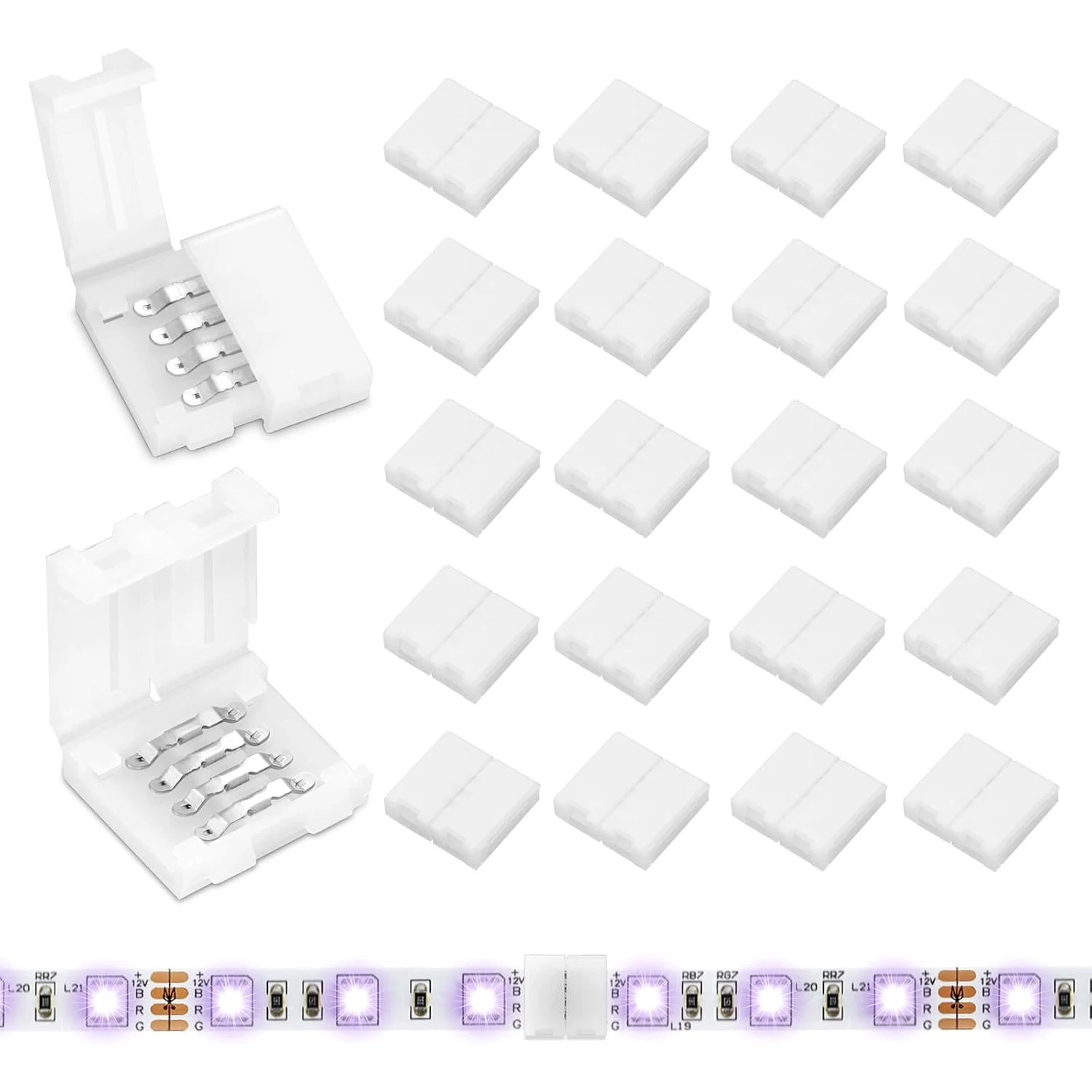 10 PCS 4-pin 10mm L Shape LED Strip Solderless Connector For 5050/3528 RGB Strip PCB No Soldering Corner Connector Strip