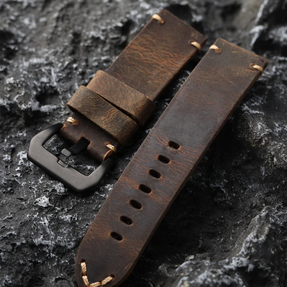 Handmade Top Layer Cowhine Watchband Made Old Dark Brown 20 21 22 23 24 26MM Vintage Men fit GT3 4 Thickened Bracelet