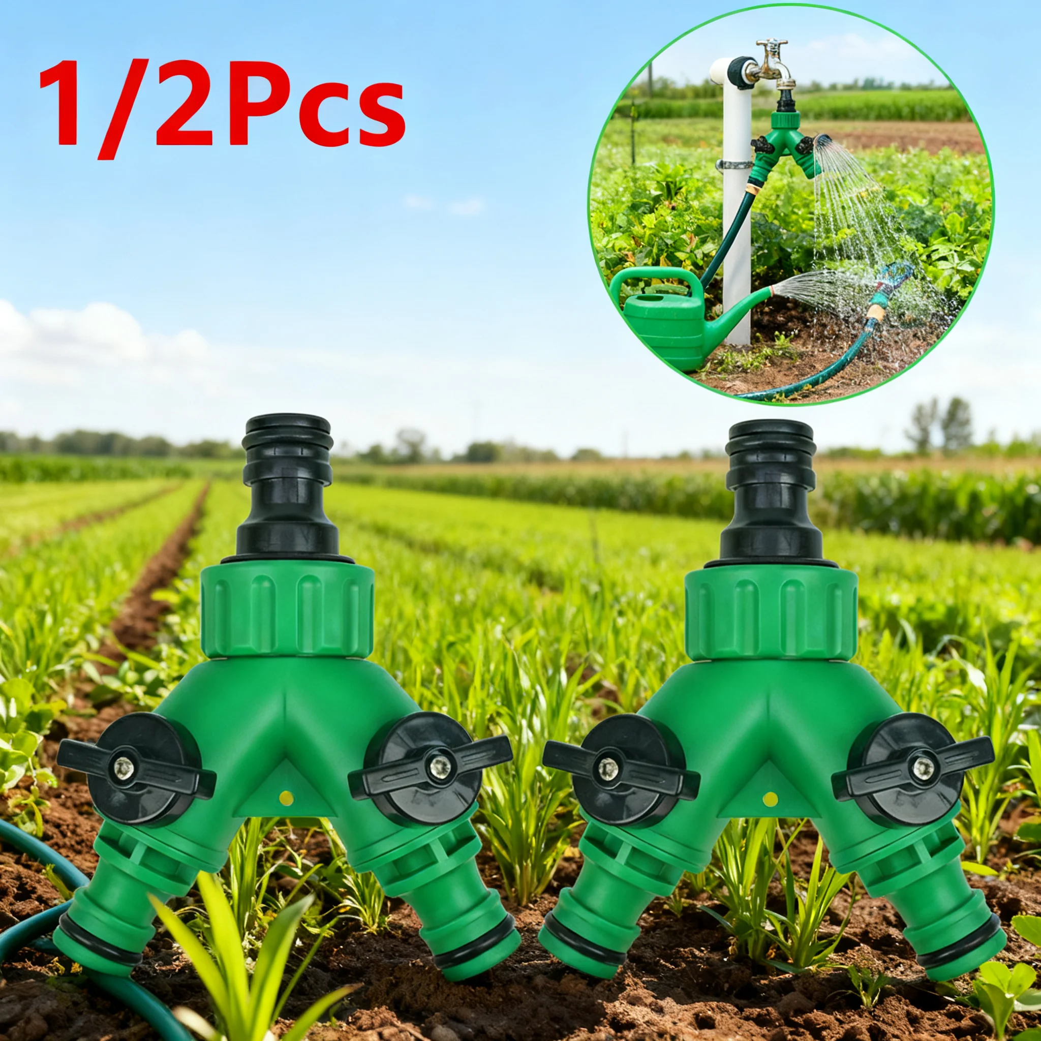 1/2Pcs 2 Way Garden Hose Splitter Garden Hose Connector with Faucet Watering Shut Off for Landscaping Flower Planting Irrigation