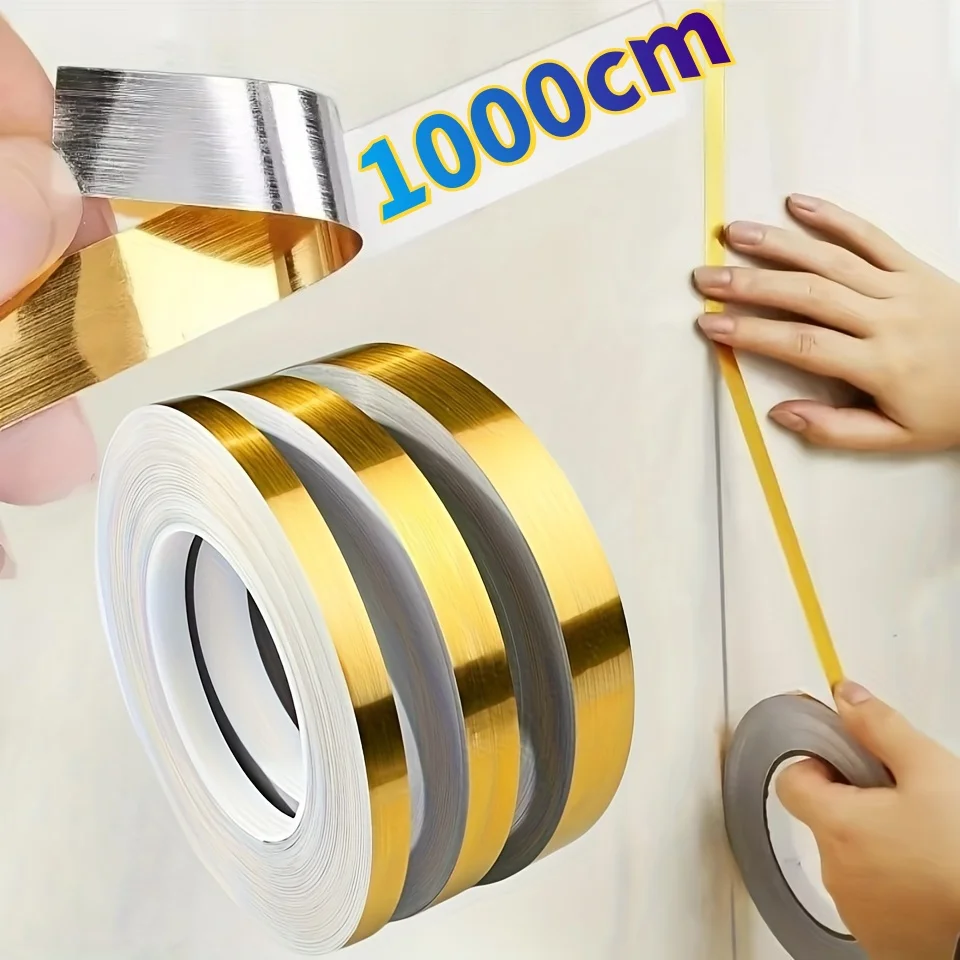 Self-Adhesive Tile Sticker Tape 10M, Golden & Silver, Waterproof, Gap Sealing, Enhances Tile Beauty, 3 Sizes, Ideal for Hotels