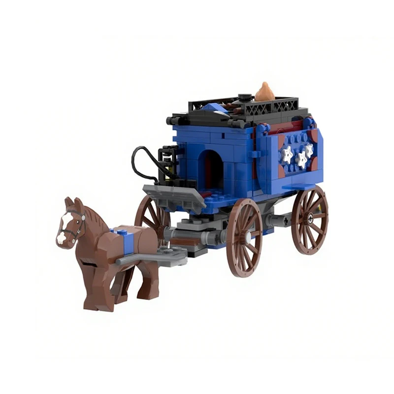 287pcs MOC Snake Oil Seller Carriage - Western Cowboys Lone Ranger Cavalry Wild West Carnival Model Building Blocks Toys DIY