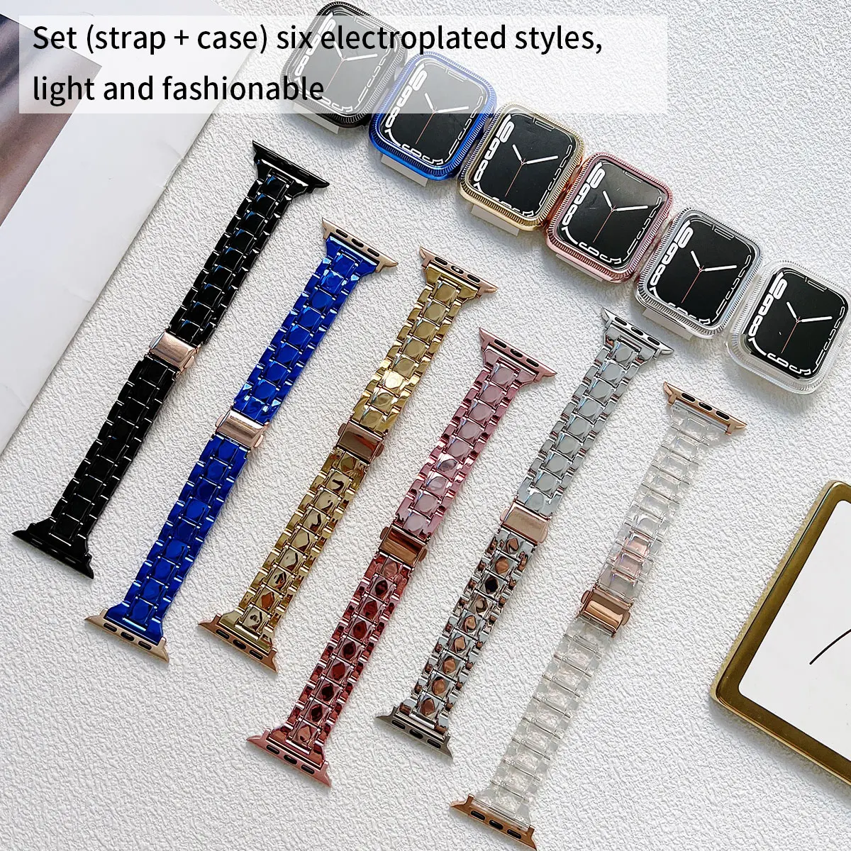 Electroplated light color change set for Apple Watch model 44/45/41/40/49/42/38mm strap, simple fashion for iwatch series 987654