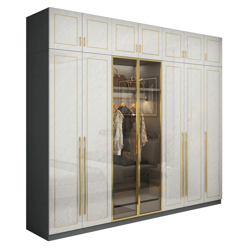 Modern design white wardrobe wooden 3 door cabinet closet aluminum frame glass door wardrobe bedroom furniture