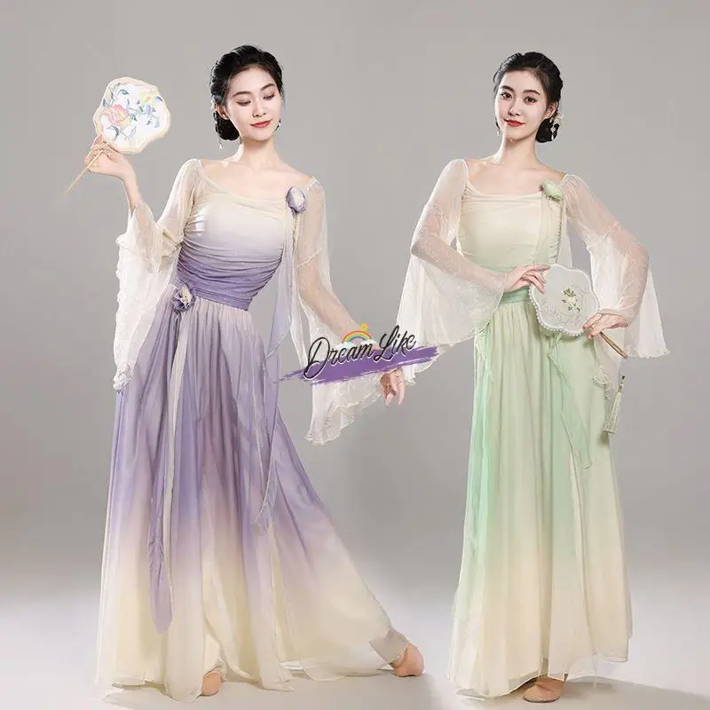 

Комплект для классического танца: платье и топ для тренировок, эфирный образ феи, бренд Hanfu Yún Xī Yàn