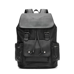 Mochila de cuero para hombre, morral escolar de alta calidad, color negro, a la moda, para adolescentes y niños