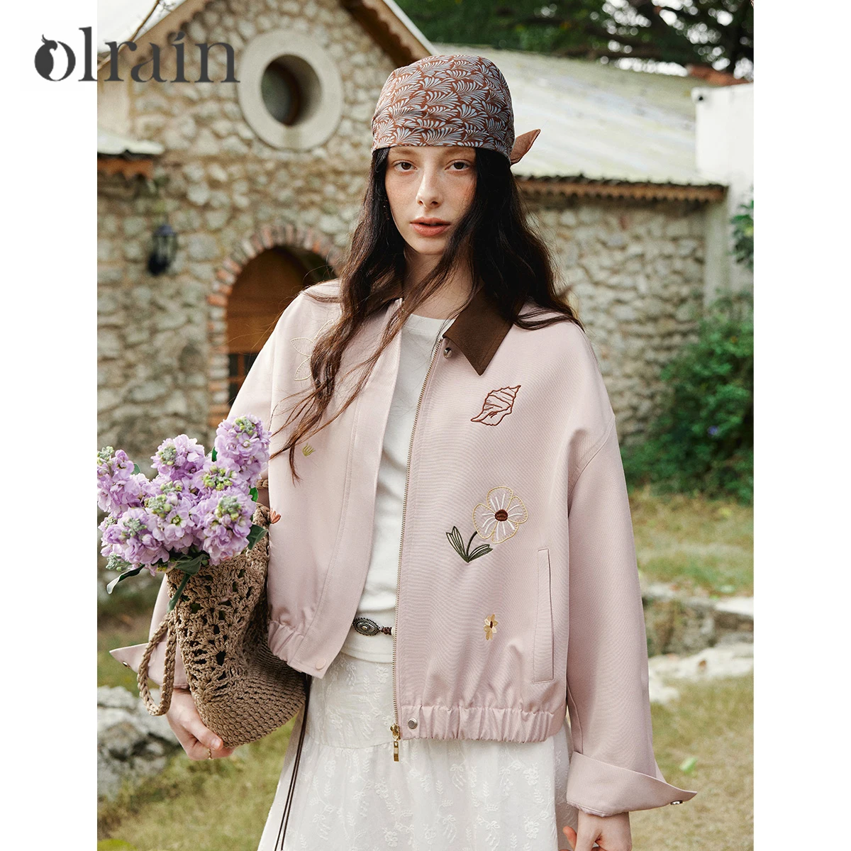 OLrain Casual Embroidery Women Jacket 2026 Spring New Woman Vintage Fashion Long Sleeve Short Coat Ladies Outerwear GO58CW002812