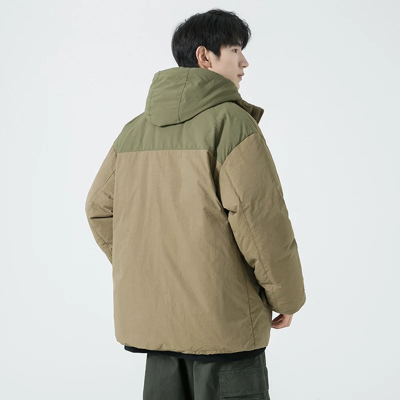 رجل الشتاء سترة منتفخة وهمية قطعتين مقنعين بطة بيضاء أسفل مكافحة البرد زوجين الزي عادية فضفاضة تناسب المألوف شارع العليا