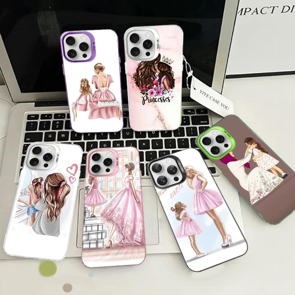 

Black Brown Hair Baby Mom Daughter Girl Son Dad Phone Case For IPhone 16 15 14 13 12 11 Pro Max X XR XSMAX 8 7 Plus Matte