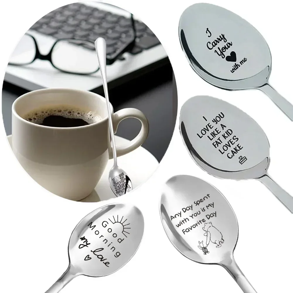 Valentines Day Gift Stainless Steel Milk Coffee Spoons Love Letter Wedding Souvenirs Anniversary Gift for Girlfriend Boyfriend