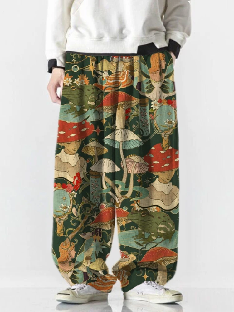 

Full Length Wide Leg Pants Printed Hipster Harajuku Colorful Mushroom Summer Straight Trousers Streetwear Sweatants Men Clothing