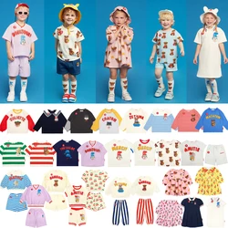 Korean 2024 Summer Bebe Girls Floral Dress Boys Cartoon T-shirts Shorts Kid Sweatshirts Tee Casual Pants Set Children Clothes