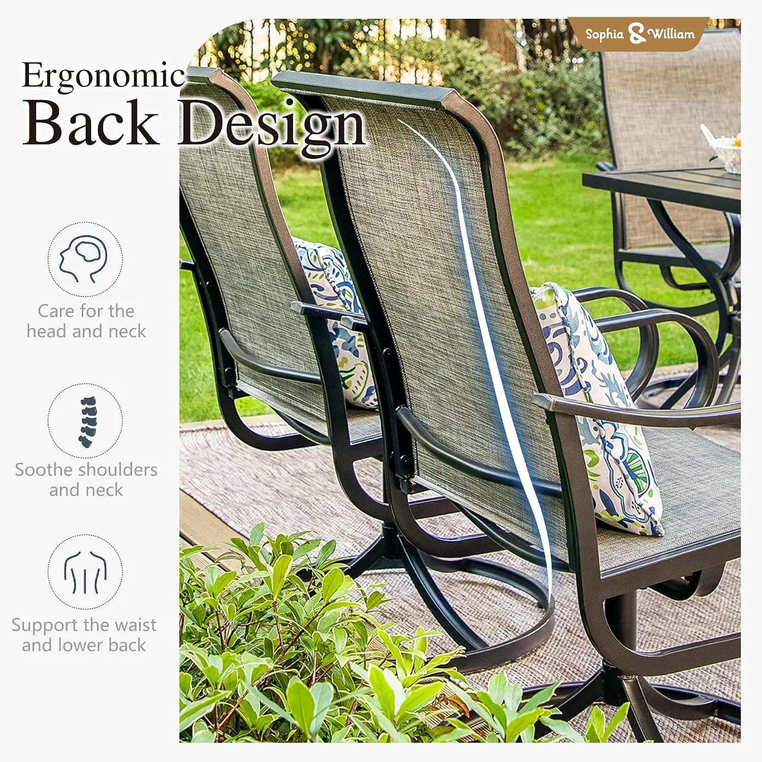 Patio Set with Umbrella 6 Pieces Outdoor Dining Set with 10ft 3 Tier Beige Patio Umbrella Windproof, 4 x Swivel, Customized