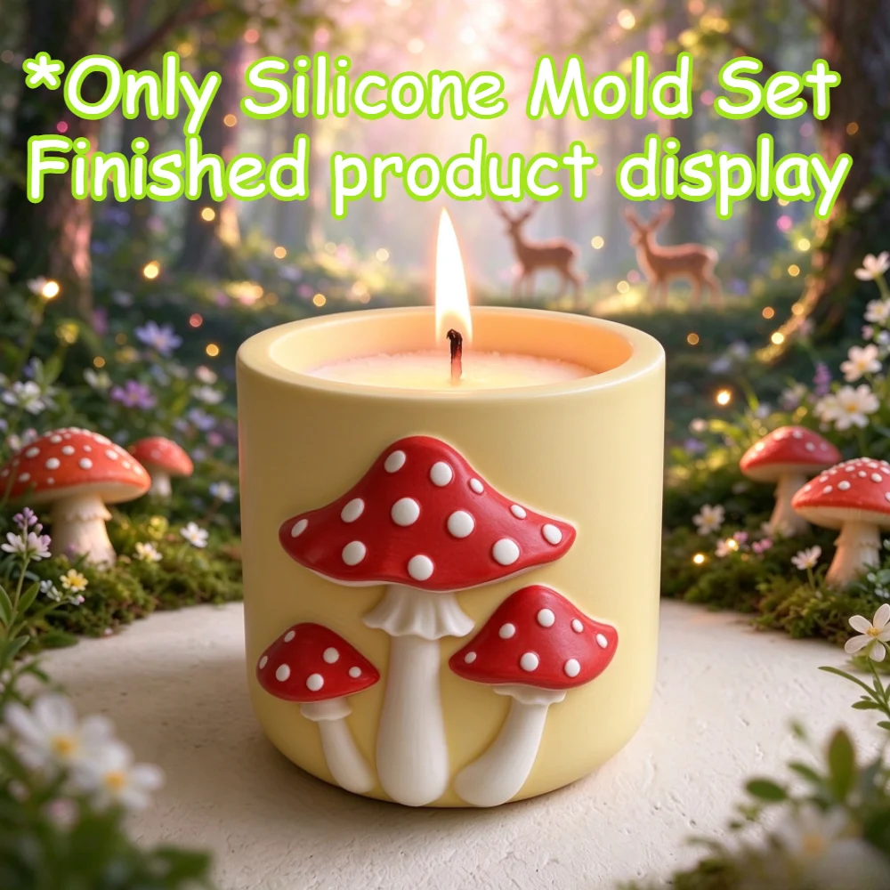 3D Mushroom Relief Candle Cup Silicone Mold with Base, DIY Candle Vessel Mould for Home Decor & Handmade Gifts