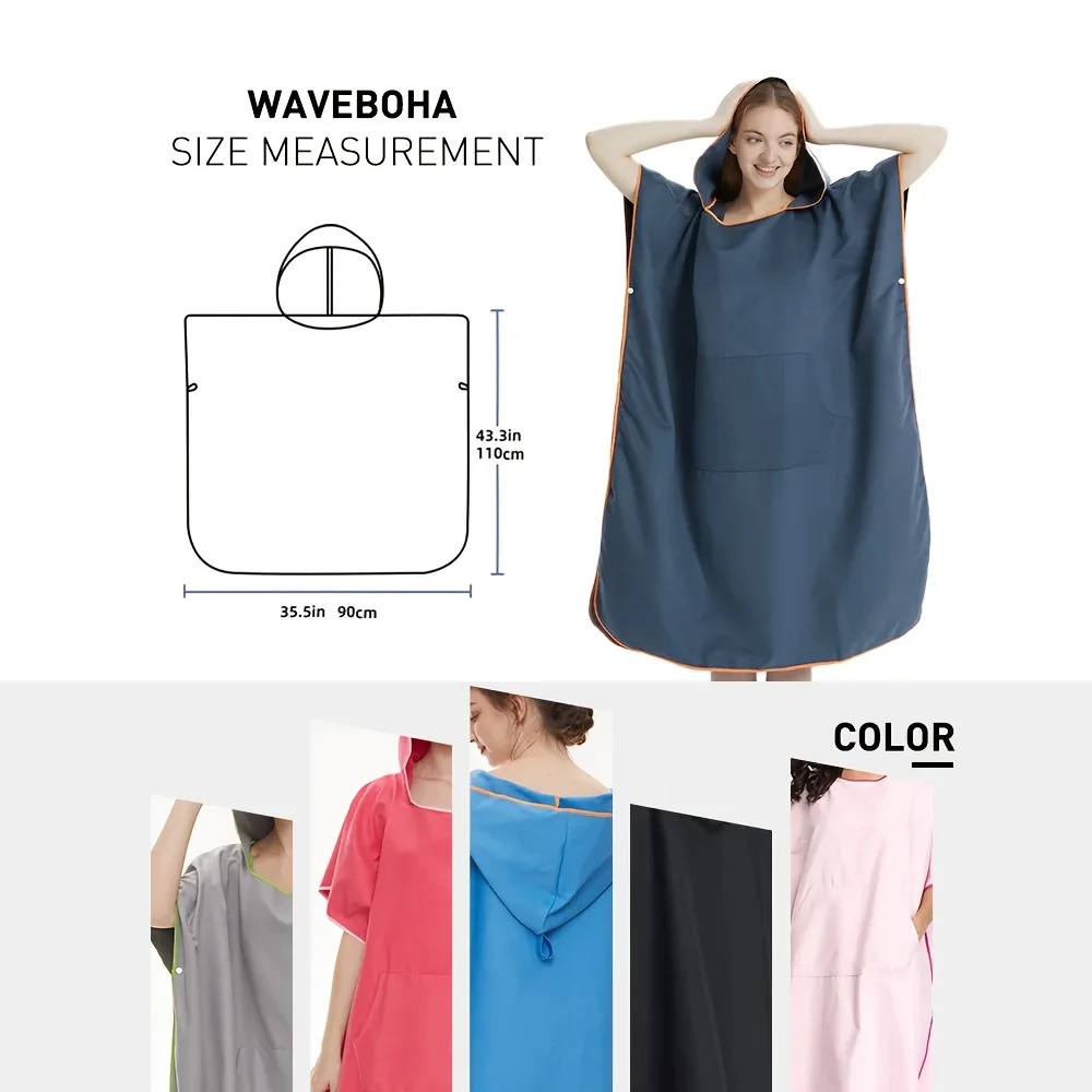 plus Size Quick-Dry Hooded Beach Towel Changing Cape High Absorbency Swim Surf Robe for Easy Carry And Quick Drying