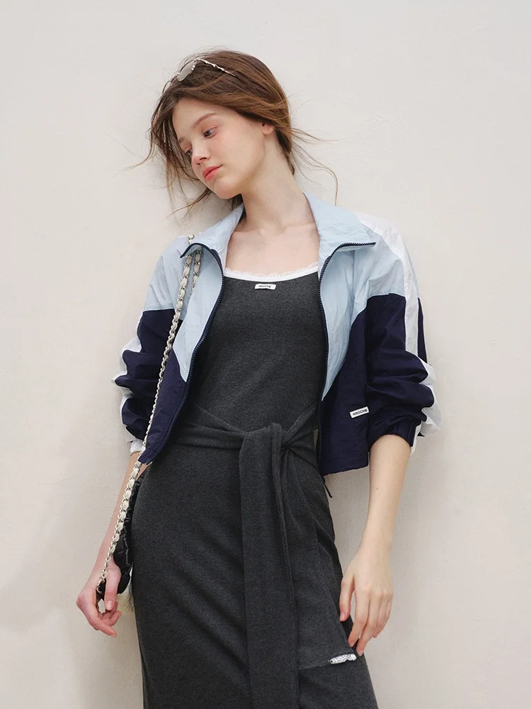 Kroche Blokette Color Blo Loose ort Sun Protection Jaet Dames Faion Commute Sle Nylon Fiber Ritssluiting Pure C...