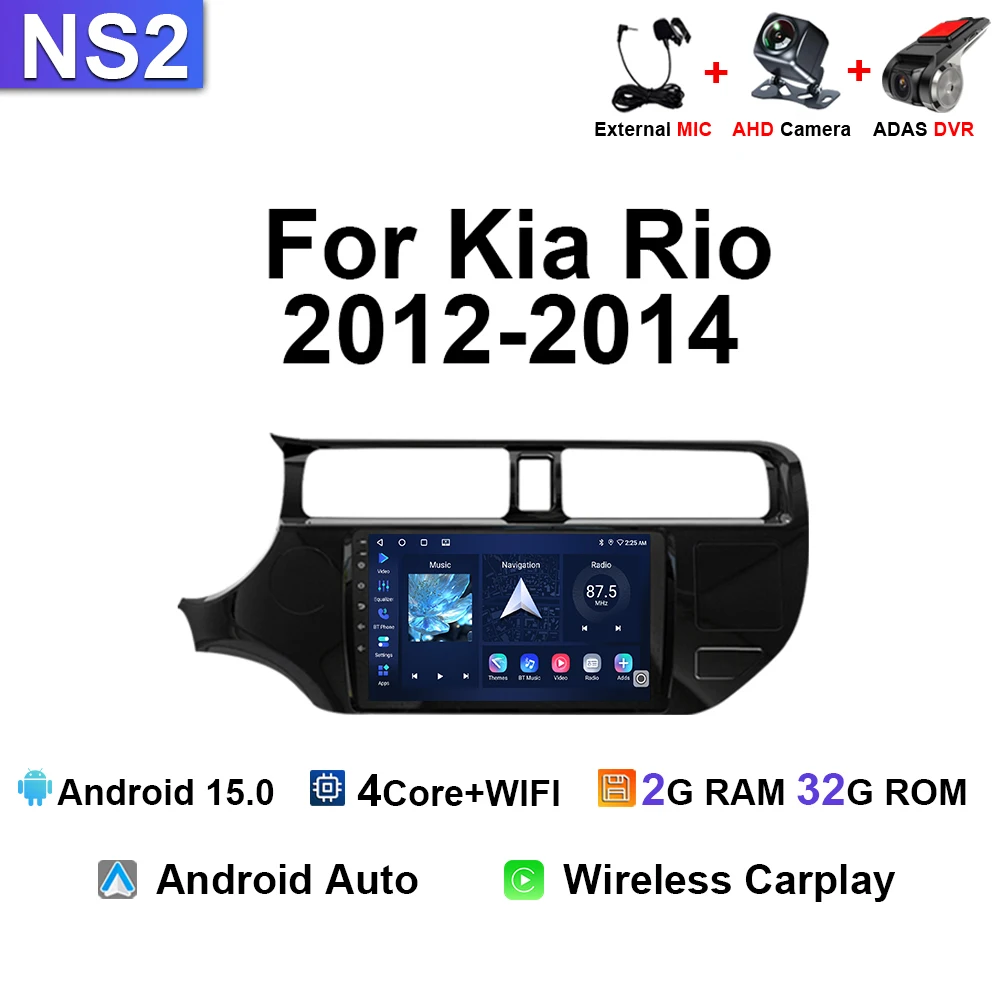 Android 15 Auto Draadloze Carplay Autoradio Voor Kia RIO 20012 2013 2014 Stereo Navigatie GPS Multimedia Video Player 4G 8G + 128 GB
