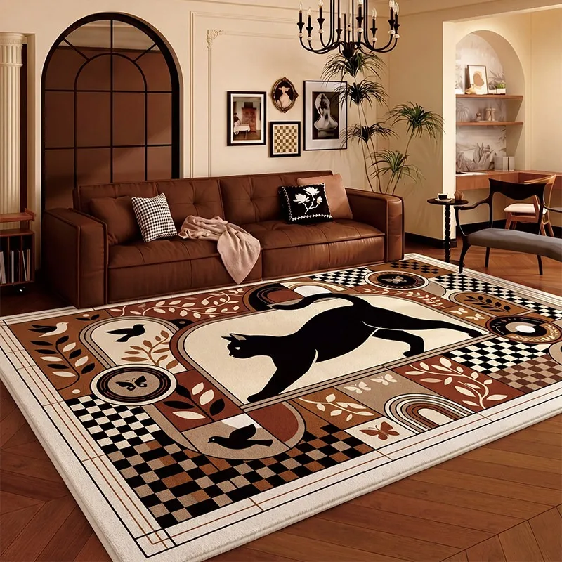 

Checkerboard Black Cat Living Room Carpet Animal Large Area Coffee Tables Plush Mat Vintage Advanced IG Bedroom Rug Alfombra 러그