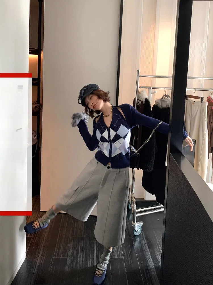 

DULA Good Home Wool Blend Wide Leg Seven-Foot Pants Women's Winter Casual Loose Comfortable Trousers Faionable Straight Cut