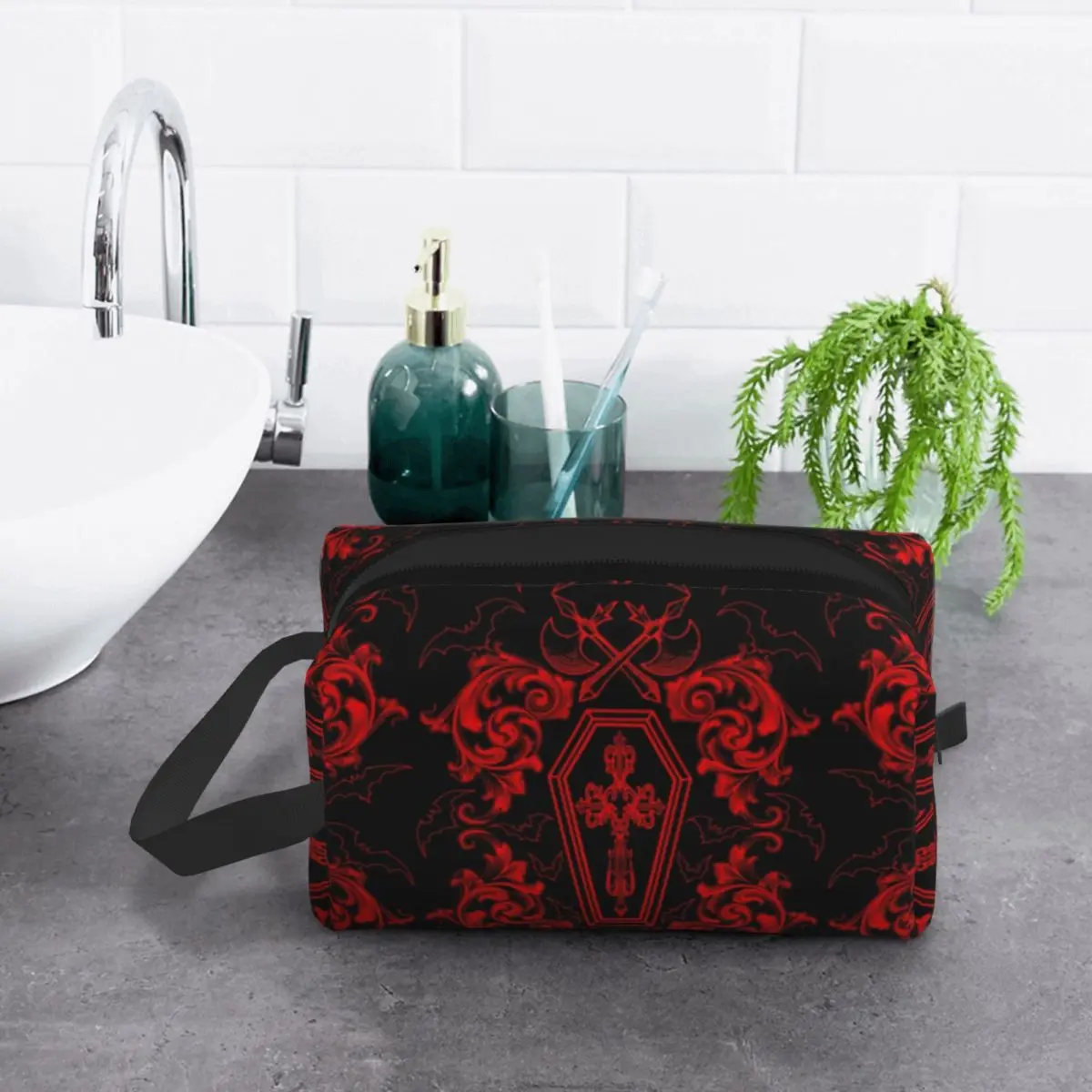 Custom Gothic Vampire Travel Cosmetic Bag Women Halloween Haunted Mansion Makeup Toiletry Organizer Lady Beauty Storage Dopp Kit