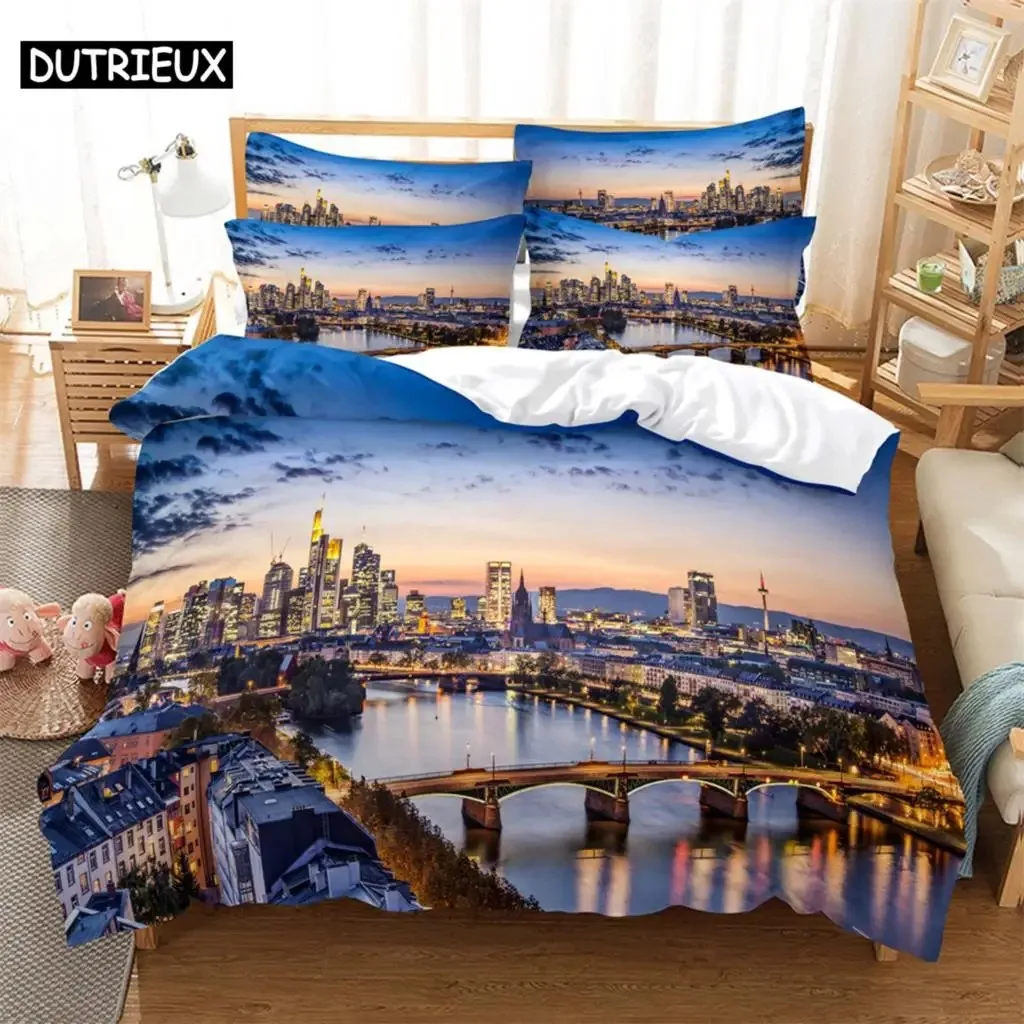 City view 3D Digital Bedding Sets Home Bedclothes Super King Cover Pillowcase Comforter Textiles Bedding Set  bed cover set