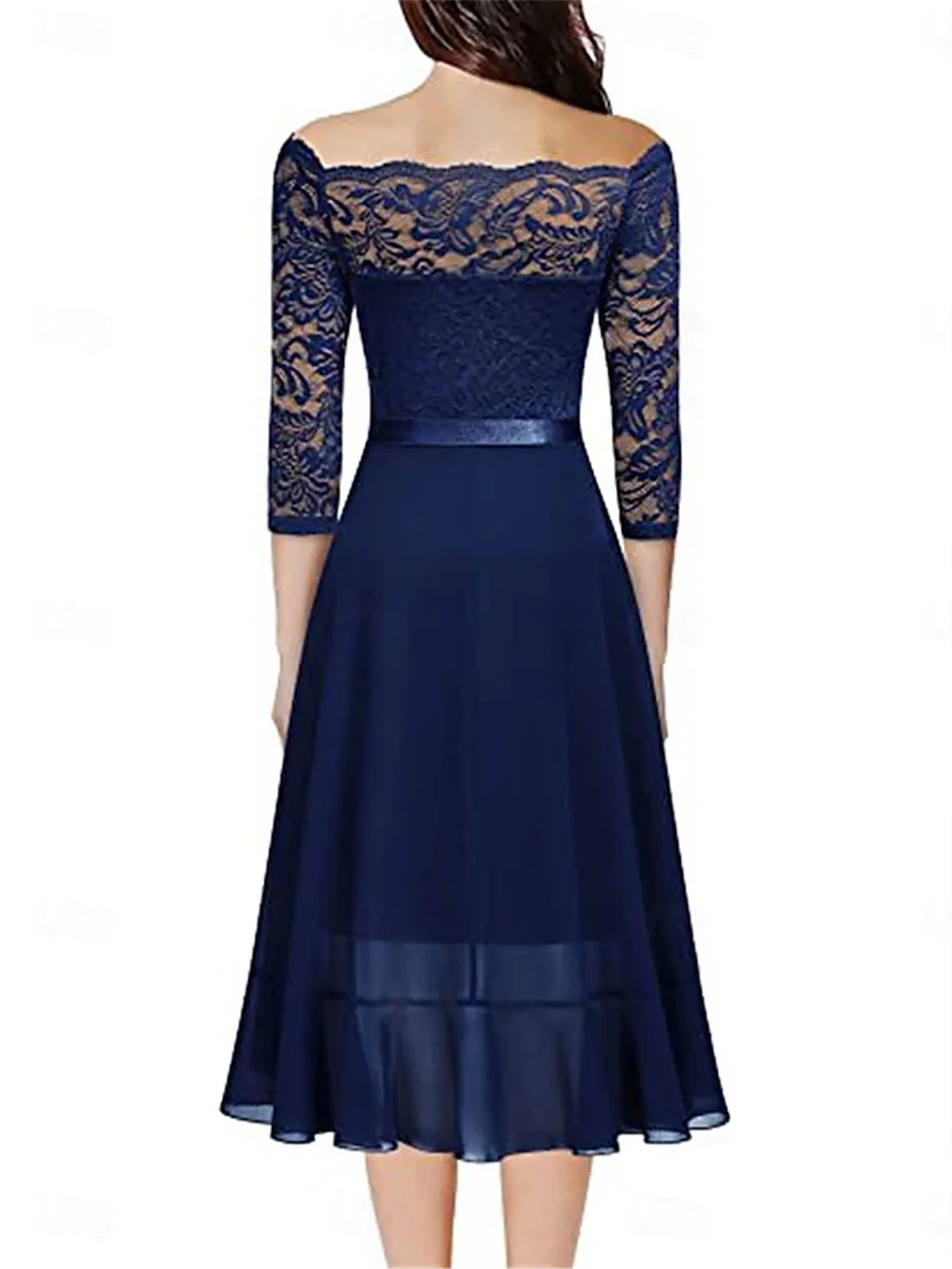 Elegante A-lijn galajurk off-shoulder 3/4 mouw kant geplooid asymmetrische zoom bruiloftsgastjurk 2025, gratis op maat