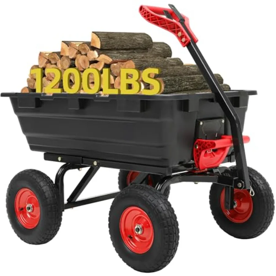 

Садовая тележка-самосвал на 1200 фунтов (7 куб. футов) с прицепным устройством, сверхмощная садовая тележка-самосвал с 13 внедорожными колесами, ручка 2-в-1