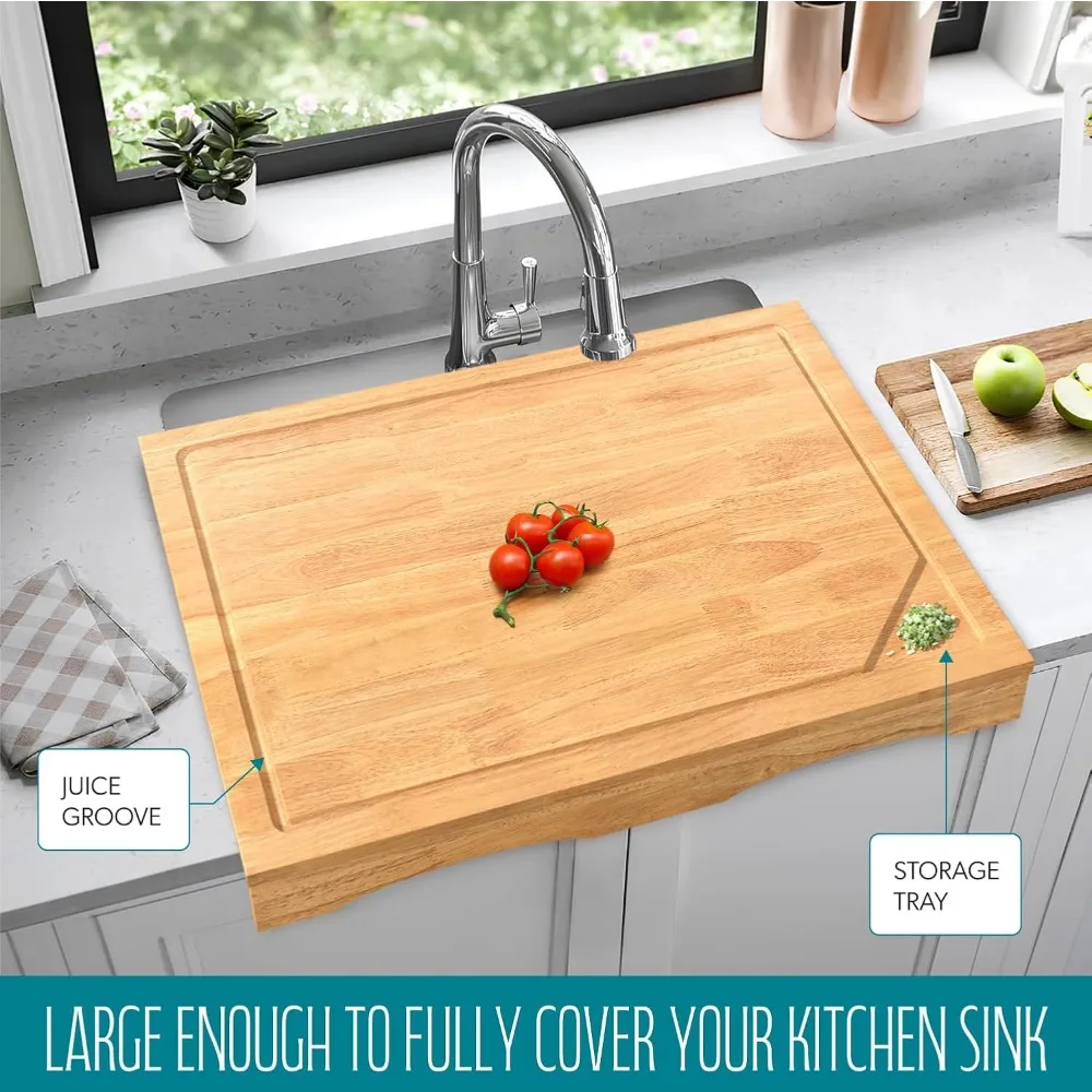 Talenan dan Penutup Kompor 2-in-1 dari Kayu Solid Ekstra Besar - Talenan di Atas Wastafel dan Pelindung Kompor Gas untuk Dapur