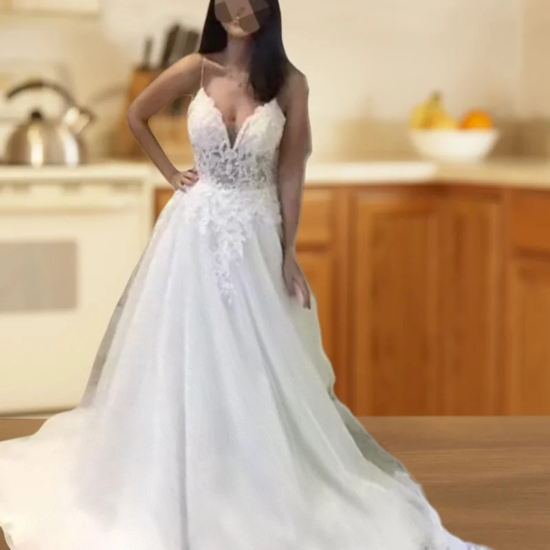 

Simple Wedding Dresses Halter Sleeveless A-Line White Bride Dress Appliques Draped Tulle Bridal Gown Customized robe de mariée