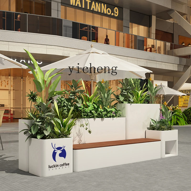 

XL outdoor stainless steel flower box seat combination wrought iron flower bed shopping mall rectangular flower slot