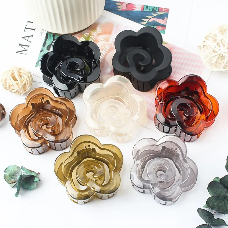 Medium Floral Hair Claw Clips Crab Clamps Women Girls Ponytail Hair Barrettes Hairpin PC Transparent Hair Accessories Elegant