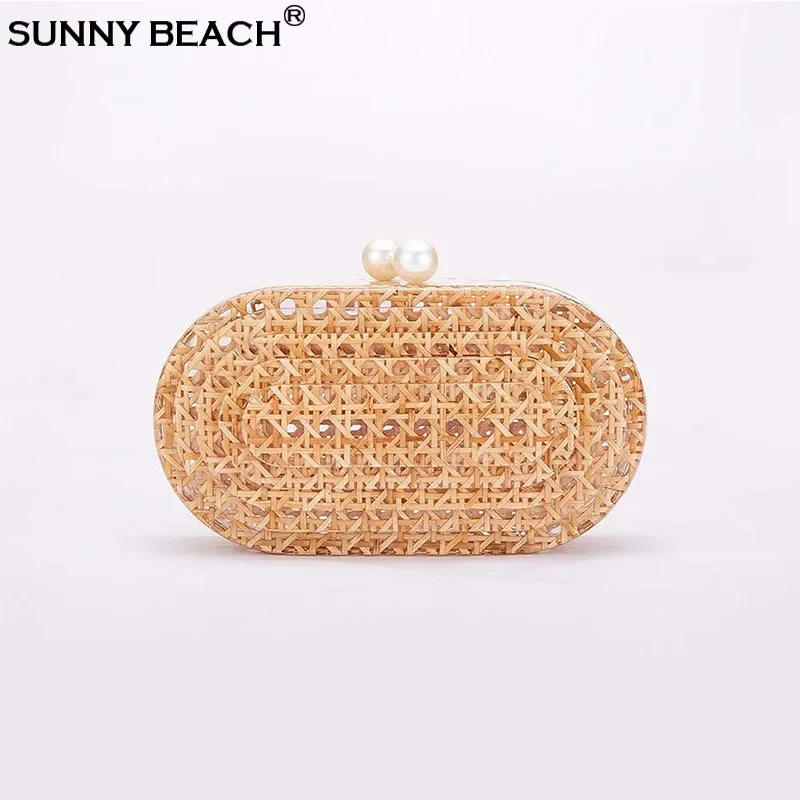 

Fashion Acrylic Evening Clutch Bag Rattan Phone Purse Crossbody Messenger Day Leisure Party Women Prom Clips