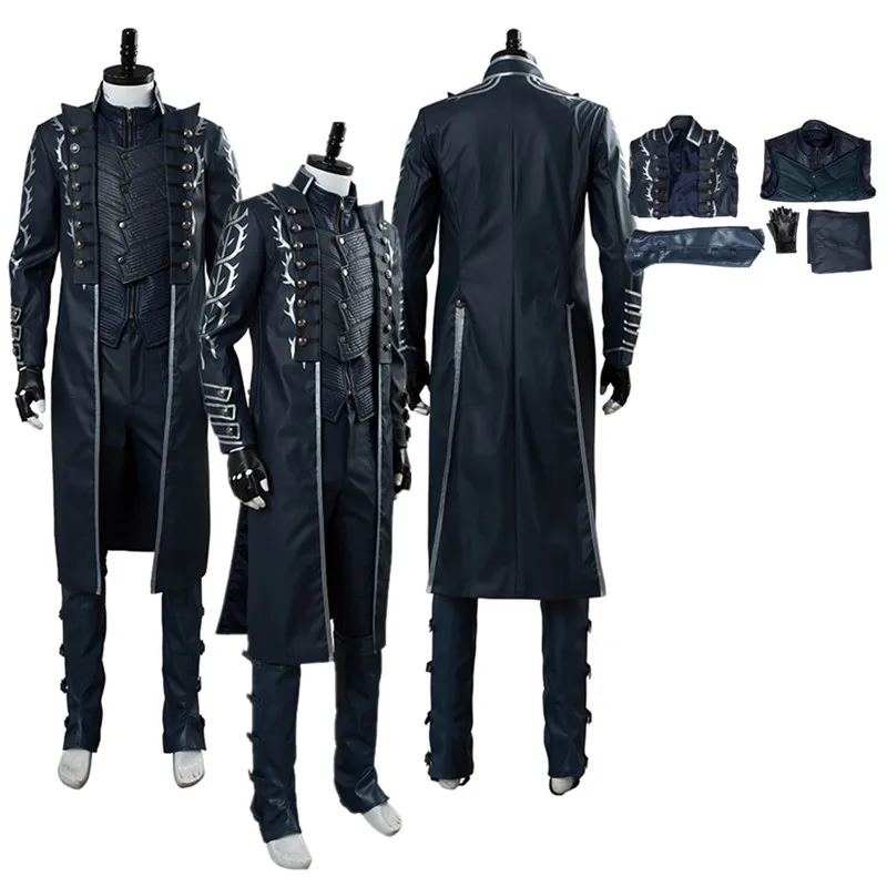 Vergil Cosplay DMC 5 Disguise Costume Adult Men Fantasia Vest Long Jacket Coat Pants Outfits Halloween Carnival Party Suit