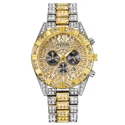 Mannen Beroemde Merk Horloges Studenten Hiphop Diamant Mode Legering Band Eenvoudige Date Gouden Quartz Horloge Montres De Marque De Luxe