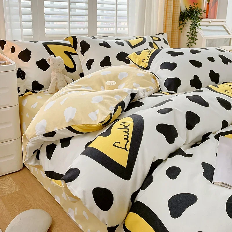 Cow Print Duvet Cover Set Cartoon Reversible Comforter Covers Black and White Bedding with Zipper for Kids Boys Girls Queen Size