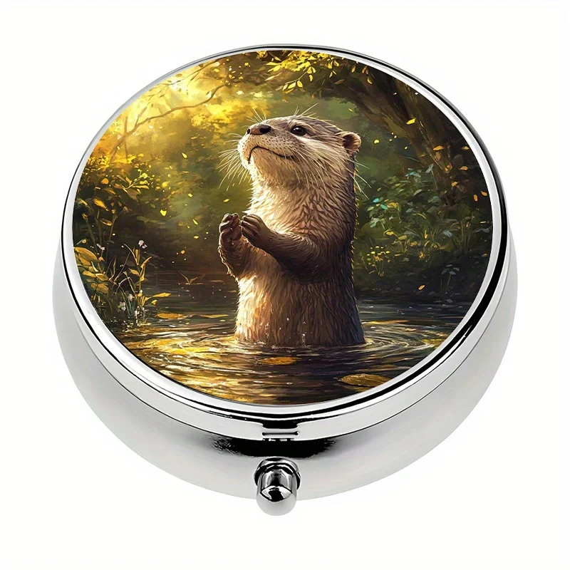 1 pill box with 3 compartments, cute otter-themed mini pill container, pill organizer, portable travel version, unique gift