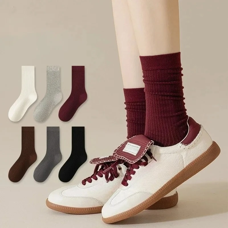 

Women's Ankola Red Socks Autumn and Spring Cotton Trendy Japanese Style Middle Tube Socks Pile Socks