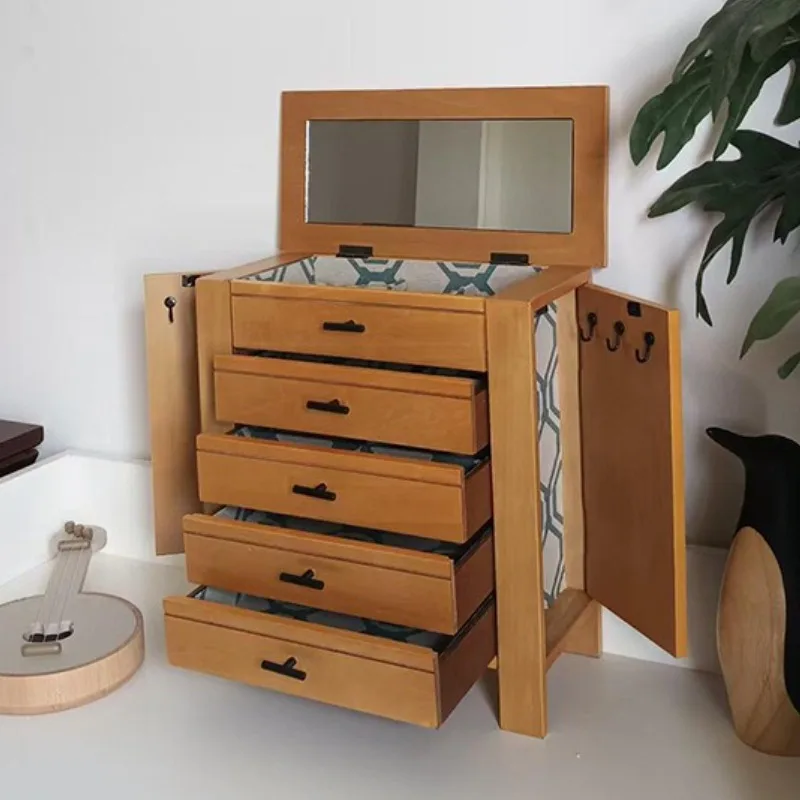 Wooden Jewelry Box Luxury Retro Ring Storage Boxes Large Capacity Necklaces Bracelet Display Case Jewellery Organizer Supplies