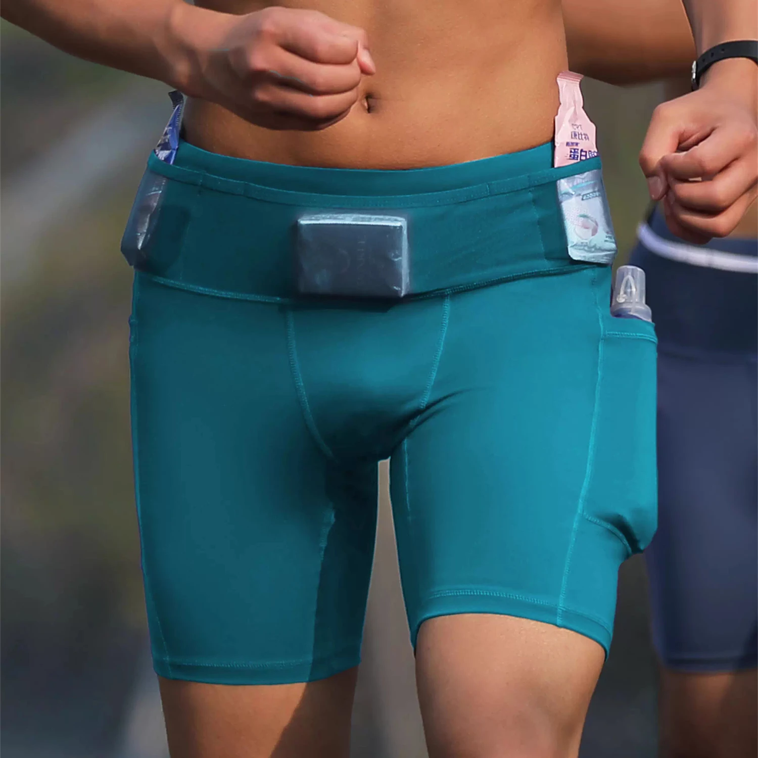Herren-Mul-Pocket-Kompressions-Radhose, Laufhose, Fitness-Tights, Schnelltrocknende, Elastische Hose mit 6 Taschen – Detail 18