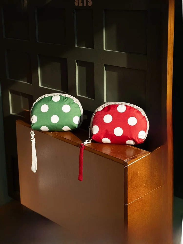 

LeSportsac Polka Dot Series Handbag Faionable Cosmetic Storage Bag Soft Fabric Zipper Closure Small Size round ape Handheld