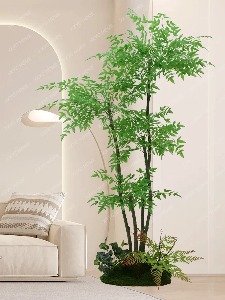 Simulation Common Nandina Plant Bonsai Bionic Green Plant Living Room Decoration Home Fake Trees Bonsai Fake Bamboo