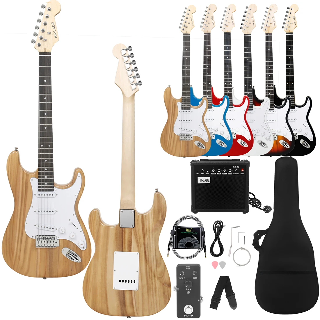 

HK-LADE Wooden ST Electric Guitar Set Rosewood Fretboard Electric Guitar Set with Sound Bag Strap Plectrum Strings Amplifier