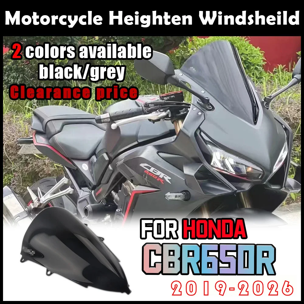 

Motorcycle Windshield For HONDA CBR650R 2019-2026 Heighten Windscreen Enlarge Wind Spoiler Cover Fairing Windshield WR S Racing